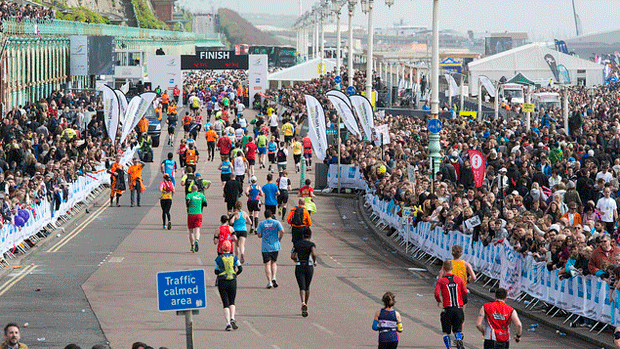 A picture of the finish line at Brighton Marathon 2014