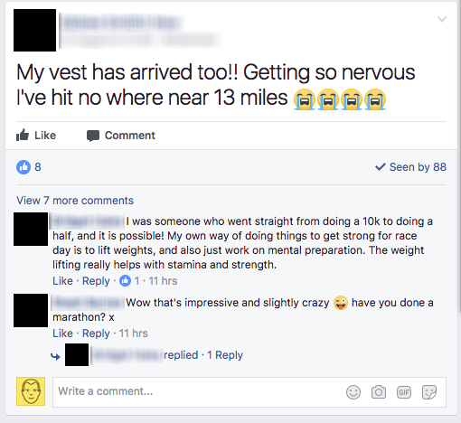 Parkinson's UK's Great North Run Facebook Group conversation