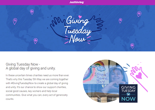 JustGiving's GivingTuesdayNow microsite