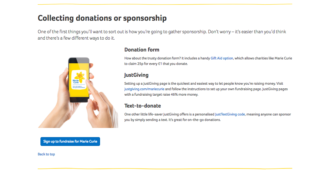 How to fundraise for Marie Curie page element