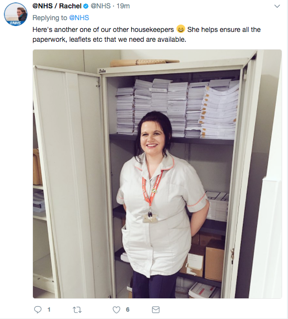 A tweet from NHS worker Rachel, taking over the NHS account