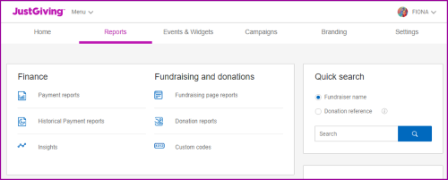 JustGiving charity reports