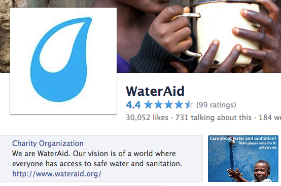 WaterAid's 'About' section on their Facebook page
