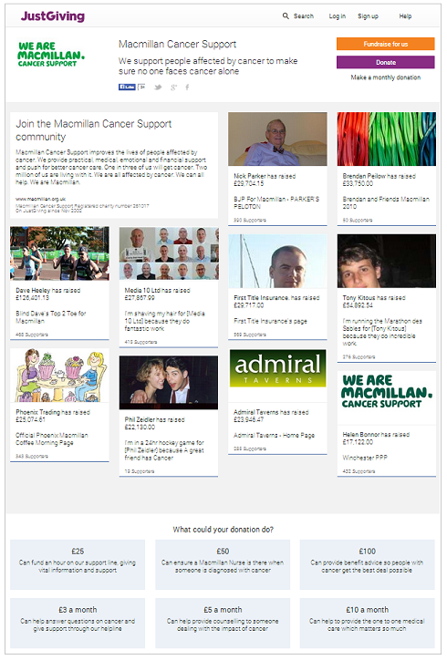 Image of updated charity profiles on JustGiving