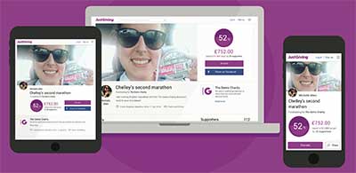 JG fundraising page on multiple devices