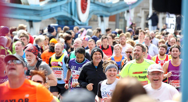 London Marathon runners on Tower Bridge