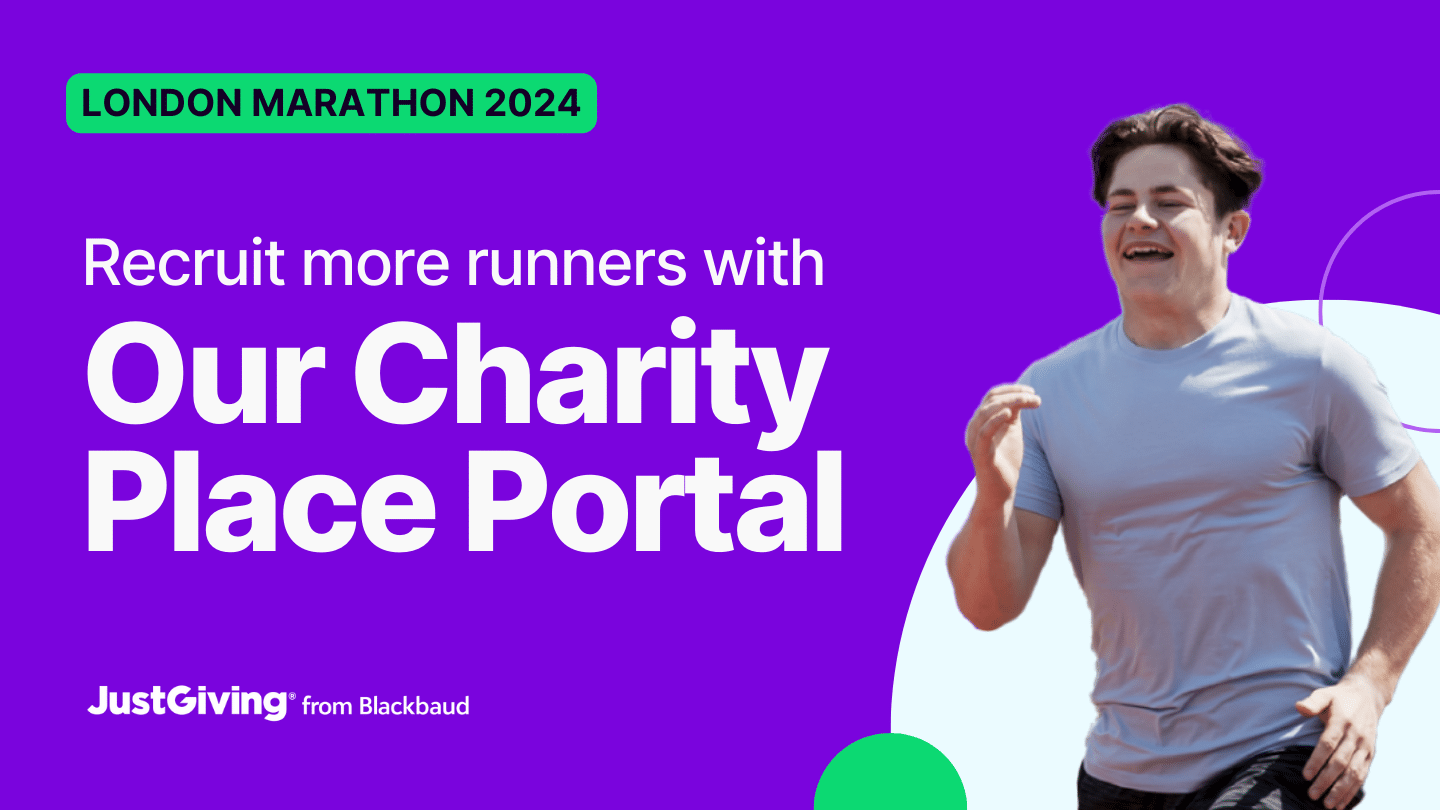 Graphic with a London Marathon runner that says "Recruit more runners with our Charity Place Portal"