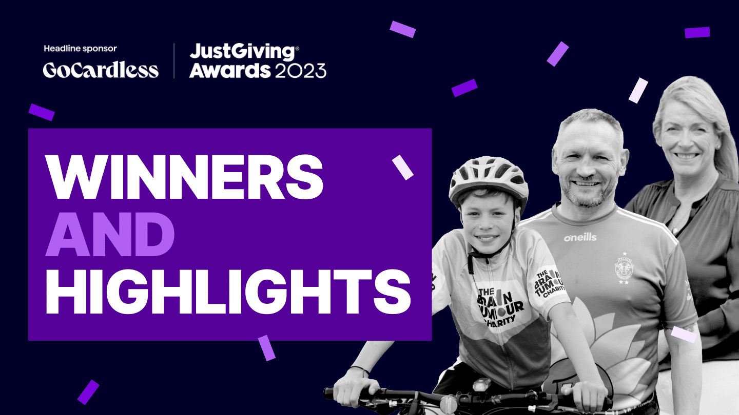 Graphic that says 2023 JustGiving Awards Winners & Highlights